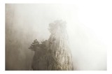 Tablou Canvas, "V&acirc;rf de st&acirc;ncă &icirc;n ceață densă", Piatra, Ceață, Copaci, Mister, &Icirc;nălțime, Natură, Calm, Singurătate, Seninătate, Eleganță, 39 x 26 cm,