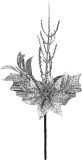 Crenguta decorativa de Craciun argintie cu floare, 24 cm, MagicHome