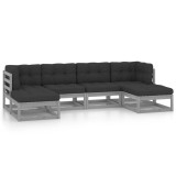 Set mobilier gradina cu perne, 6 piese, gri, lemn masiv de pin