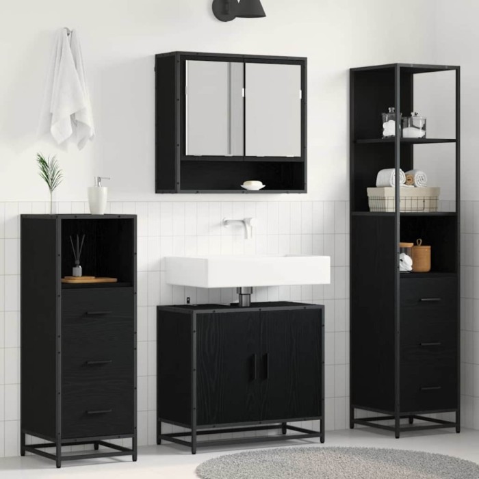 vidaXL Set de mobilier pentru baie 4 pcs Stejar negru 65 x 33 x 60 cm 3402511