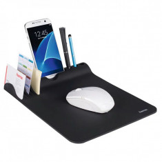 Mousepad Hama Organizer, suprafata cauciucata, suport smartphone, Negru foto