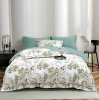 Lenjerie de lux pentru pat dublu,bumbac finet,6 piese,cearceaf cu elastic,alba verde cu frunze-A991, Jojo Home