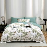 Cumpara ieftin Lenjerie de lux pentru pat dublu,bumbac finet,6 piese,cearceaf cu elastic,alba verde cu frunze-A991, Jojo Home