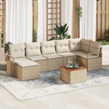 vidaXL Set canapea de grădină 8 pcs Bej, alb Mare Ratan poli și lemn