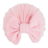 Căciuliță Turban pentru Bebeluși, Roz, cu Dungi Reliefate și Fundiță, CMCLASS