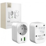 Incarcator Retea Tech-Protect TA100 Travel US, 20W, 3A, 1 x Schuko - 1 x USB-A - 1 x USB-C, Alb