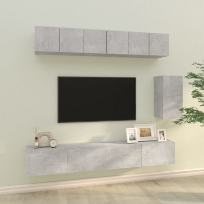 vidaXL Set dulap TV, 6 piese, gri beton, lemn prelucrat foto