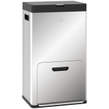 HOMCOM Coș de Gunoi cu 3 Compartimente de 56L, Pedală și &Icirc;nchidere Silențioasă, 45,7x35,8x76 cm, Argintiu | Aosom Romania