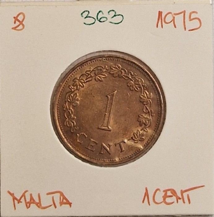 363 MAlta 1 Cent 1975, KM#8, excelenta