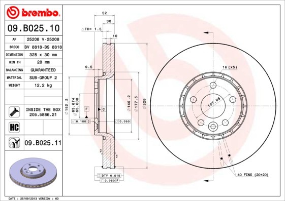 BREMBO 09.B025.11 PRIME LINE - UV Coated Disc frana