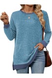 Tricou Cuptacc pentru femei cu guler rotund, larg, elegant, cu combinare de culori și m&acirc;neci lungi