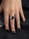 Cumpara ieftin Inel Cocktail din Argint 925 , zNoir Vintage, cu Zirconiu Negru Emerald Cut (5.95g) , Eleganta Dramatica E i Stil Art Deco