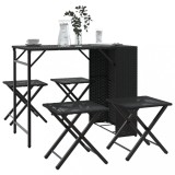 VidaXL Set mobilier de grădină, pliabil, 5 piese, negru, poliratan