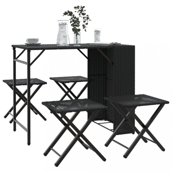 Gossi set mobilier de gradina, pliabil, 5 piese, negru, poliratan