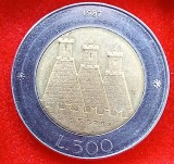 (M1525) MONEDA SAN MARINO - 500 LIRE 1987, ANIVERSAREA A 15 ANI DE LA RELUAREA PRODUCTIEI DE MONEDE