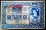 57 AUSTRIA UNGARIA 1000 KRONEN KORONA 1902/1919 OVERPRINT ECHT SR. 729 XF/AUNC