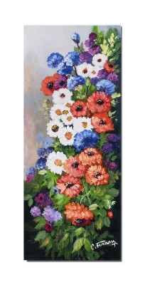 Tablou pictat manual, Aranjament floral, voie buna, 60x25cm ulei pe panza, Constantin Feraru foto