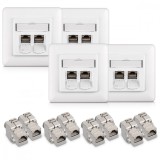 Set 4 Prize Duble RJ45 10G CAT6A Kwmobile, Alb, Metal - Mufe Retea Ecranate, Montare Facila