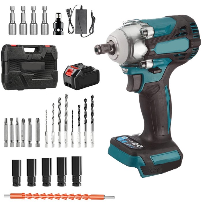 Masina de insurubat cu impact, Folixs&reg;, motor fara perii, 300Nm, Incarcator si acumulator de 2.6Ah, 25 accesorii, Valiza transport, led iluminare, Neg