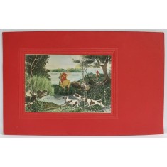 SCENA LA VANATOARE DE PORCI MISTRETI , CARTE POSTALA ILUSTRATA , DESEN , EMBOSATA , 1908