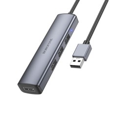 HUB extern Borofone &amp;quot;DH12&amp;quot;, porturi USB: USB 2.0 x 4, conectare prin USB 2.0, lungime 120cm, metalic, argintiu, &amp;quot;6941991112898&amp;quot; (timbru verde 0.8 lei) foto