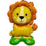 Balon din folie metalizata, flippy, mini figurine animalute, model leu, tematica aniversare, 39x58 cm, ambalaj individual, pai inclus, umflare cu aer