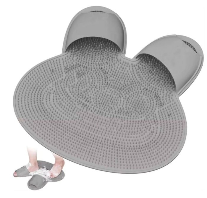 Covoras pentru dus, pentru masaj si curatare picioare, tip iepuras, din silicon, dimensiuni 45x45 cm, gri