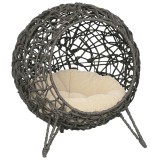 PawHut Coș pisică pat &icirc;nălțat pisică cozi cuib confort dim. &Oslash; 52 x 58H cm pernă pufoasă inclusă rășină imit&acirc;nd răchita gri | Aosom Romania