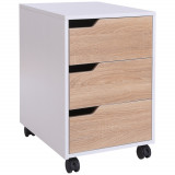 Cumpara ieftin Comoda din MDF cu 3 Sertare si 4 roti cu rotatie de 360 &deg; (2 cu frane), pentru Birou sau Studio Alba si Lemn 31x37x7.2cm HOMCOM | Aosom RO