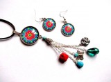 Set mandala cu howlite color, set colier si cercei sticla 33954