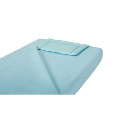 Lenjerie patut bebe, SomnART, cearceaf pat 60x120x10 cu elastic, cearceaf pilota 80x110, perna joasa 20x35, Bleu