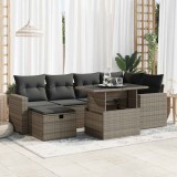 vidaXL Set canapele de grădină, 7 piese, cu perne, gri, poliratan 3327820