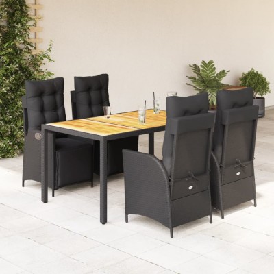 vidaXL Set mobilier de grădină cu perne, 5 piese, negru, poliratan foto