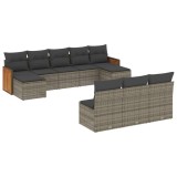 Cumpara ieftin Set mobilier de gradina cu perne, 10 piese, gri, poliratan