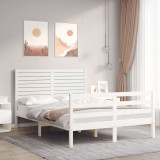 VidaXL Cadru de pat cu tăblie, dublu, alb, lemn masiv
