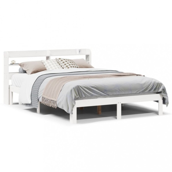 vidaXL Cadru de pat cu tăblie, alb, 150x200 cm lemn masiv pin 3306791