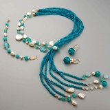 Cumpara ieftin Set Bijuterii Aurit Jad Verde Acvatic &amp; Perle de Cultura Siren: Colier, Bratara, Cercei Argint 925 Placat Aur Roz, Made in Italy