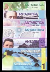 Bancnota Antarctica 1, 2, 3, 5, 10 si 20 Dolari - PNL UNC ( set x6, aceeasi # serie - vezi descriere )