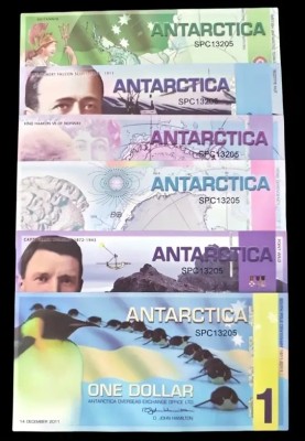 Bancnota Antarctica 1, 2, 3, 5, 10 si 20 Dolari - PNL UNC ( set x6, aceeasi # serie - vezi descriere ) foto