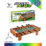 Masa de fotbal cu teren Flippy, 8 manere, cu Tablou Scor, din Metal, Lemn si ABS, 64.5x6x29 cm, cu Picioare Scurte, Design Maro-Verde, pentru copii/ad