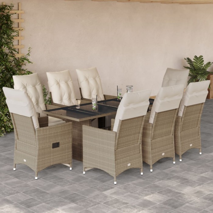 Gossi set bistro de gradina, 9 piese, cu perne, bej, poliratan