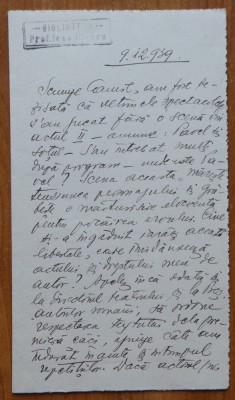 Scrisoare a poetei Claudia Millian, sotia lui I. Minulescu, catre Camil Petrescu foto