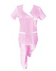 Costum Medical Pe Stil, Roz deschis cu Elastan Cu Paspoal si Garnitură alba, Model Nicoleta - 4XL, M
