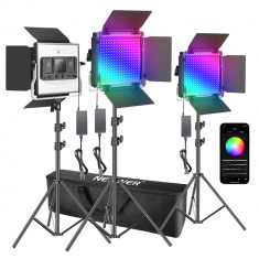 Panouri 3x 530 RGB + APP Control, Fotografie Video Lighting Kit + Trepied + Geanta Neewer foto