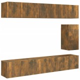 Set comoda TV, 7 piese, stejar fumuriu, lemn compozit