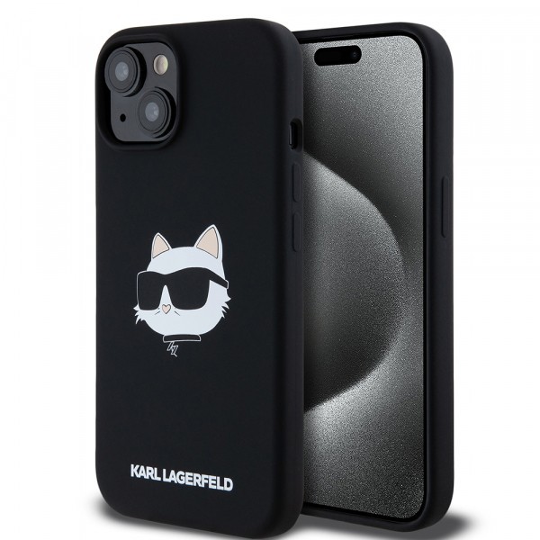 Husa MagSafe pentru Apple iPhone 15, Karl Lagerfeld, Silicone Choupette&#039;s Head, Neagra