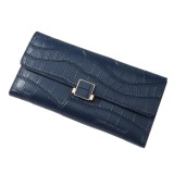 Portofel lung trifold pentru femei, design crocodil in relief, piele PU, - Abastru, Albastru, Negru, Oem