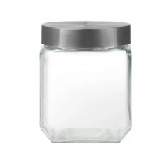 Recipient cu capac Milos Square, Domotti, 11.4 x 14.5 cm, 1.3 L, sticla/inox, transparent/argintiu