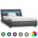 Cadru de pat cu LED-uri, gri, 100 x 200 cm, piele ecologică, Cires, Dublu, Cu polite semirotunde, vidaXL