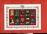 Austria 1996 - Mileniul Austriei, aniversare, folder cu minicoala neuzata, minicoala black print si serie cu stampile prima zi